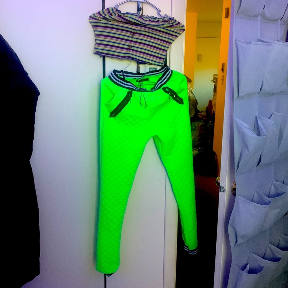 Pants and tops women electric green
